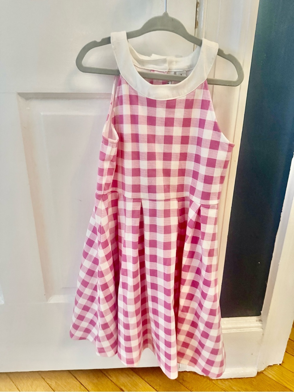 Janie and Jack Pink and White Gingham Sleeveless Ponte Party Summer Dress Girls
